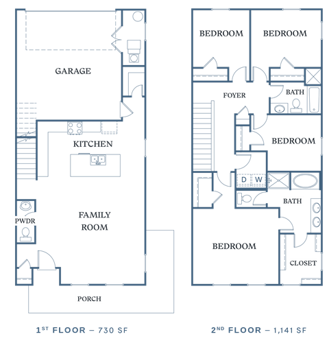 Floor plan for 4 beds, 2.5 baths, 1871 sqft